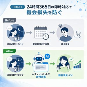 仕組み1：24時間365日の即時対応で機会損失を防ぐ 図